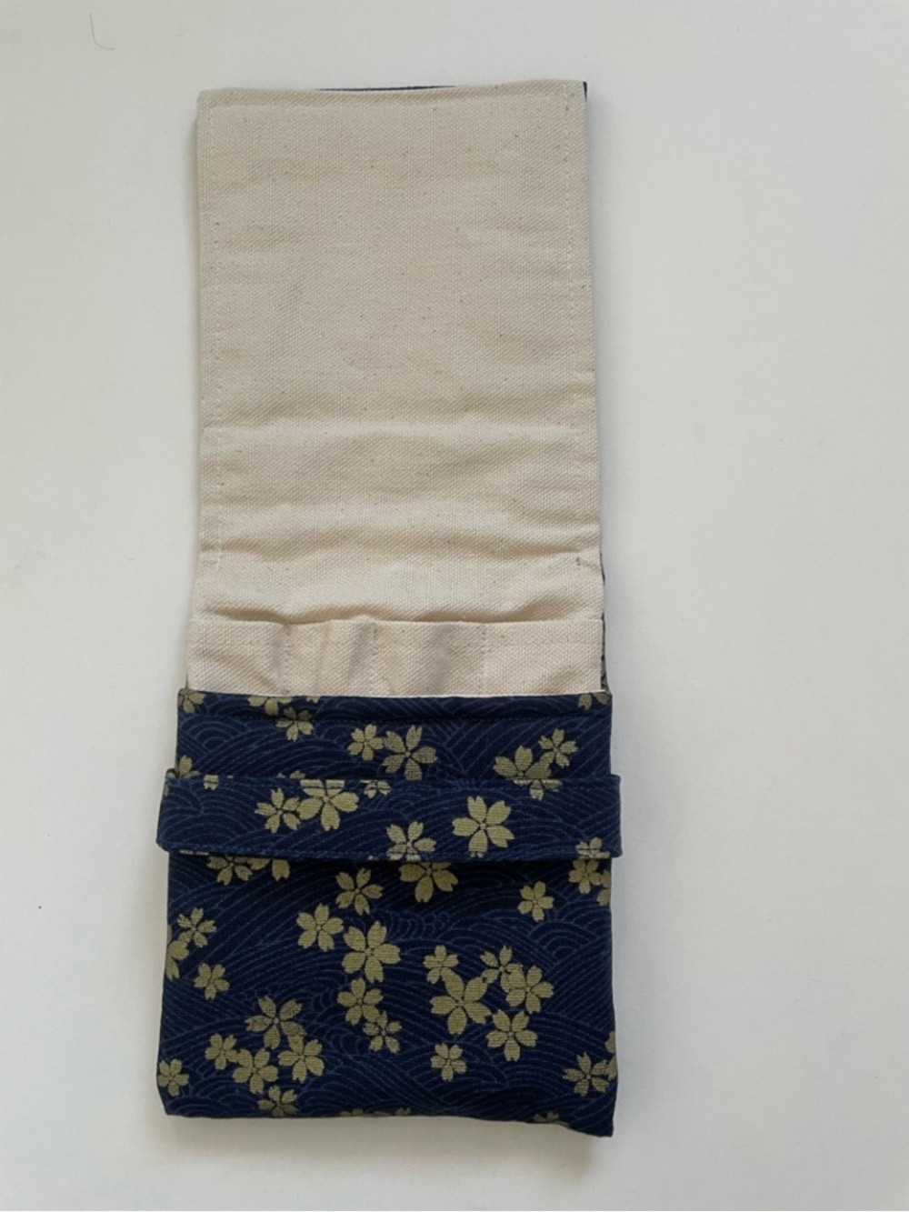 Blue gold sakura flower japanese fabric fountain pen pouch case new - Picture 4 of 7